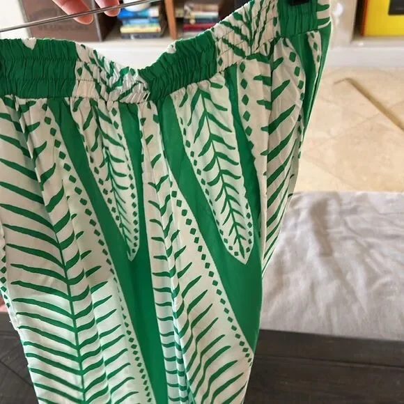 NWT Coord Set Sunburst Kiss White/Green Wide Pants Tropical Palm Print SET - Picture 5 of 8